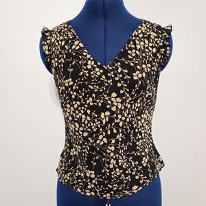 Y2K Black Floral Silk Blouse Size XS